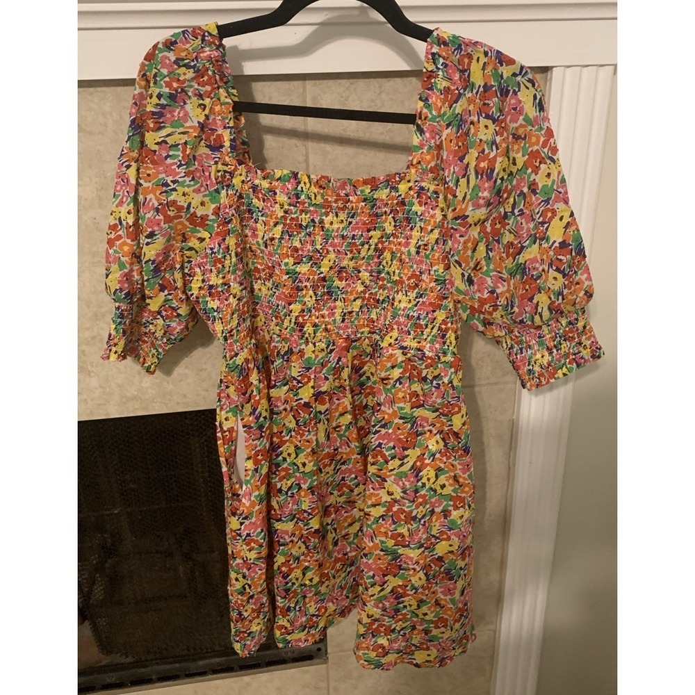 Rixo for Target Dress Women's Small  Mini Floral Puff Sleeve Peasant Pocket